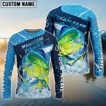 Bluejose Mahi-Mahi Fishing Dark Blue White Splash Custom Name & Team Name 3D Shirts