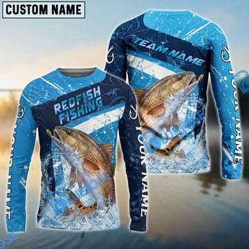 Bluejose Red Fish Fishing Dark Blue White Splash Custom Name & Team Name 3D Shirts