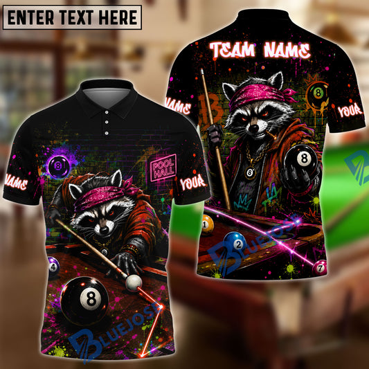 BlueJose Billiards 8 Ball Fierce Neon Raccoon Bandana Personalized Name Shirt (4 Colors)
