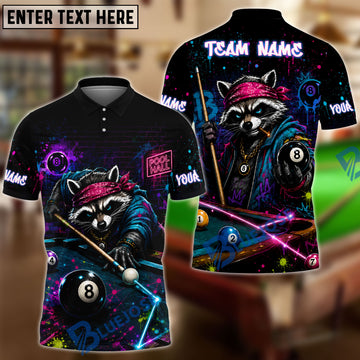 BlueJose Billiards 8 Ball Fierce Neon Raccoon Bandana Personalized Name Shirt (4 Colors)