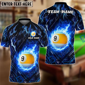 BlueJose Billiards 9-Ball Fiery Inferno Personalized Name, Team Name Unisex Shirt (6 Colors)