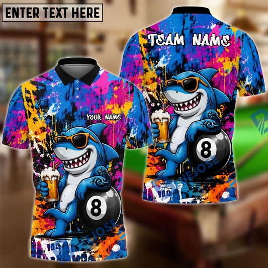 BlueJose Billiards 8 Ball Graffiti Pool Shark Drinking Beer Personalized Name Shirt (4 Colors)
