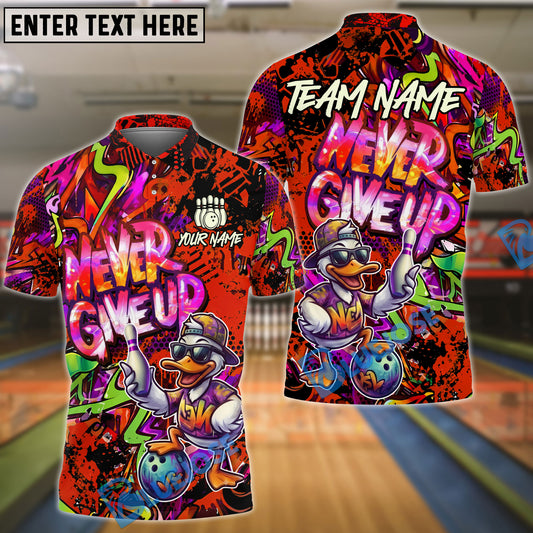 BlueJose Bowling And Pins Never Give Up Graffiti Duck New Kid Street Art Customized Name, Team Name 3D Shirt (4 Colors)
