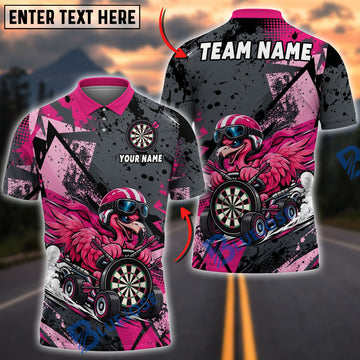 BlueJose Darts Funny Flamingo Racer Personalized Name Shirt