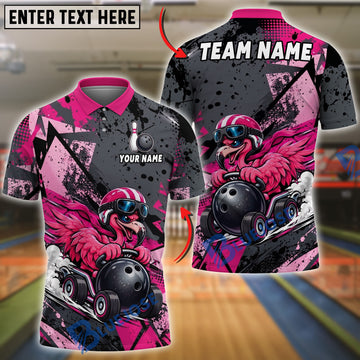 BlueJose Bowling Funny Flamingo Racer Customized Name, Team Name 3D Shirt
