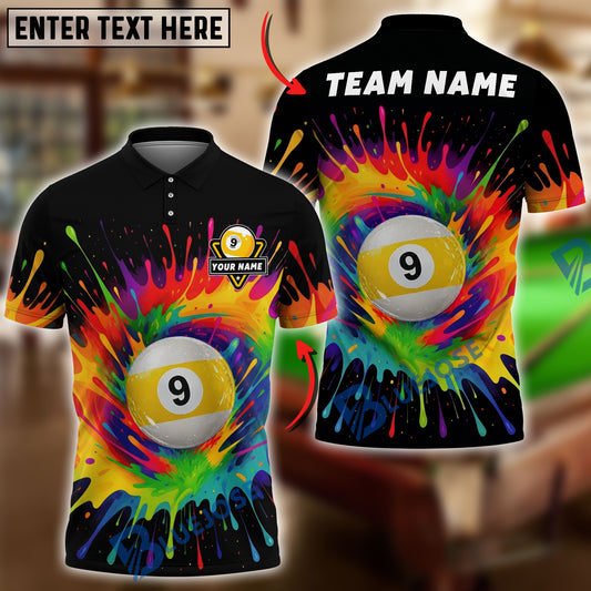 BlueJose Billiards 8 Ball & 9 Ball Rainbow Paint Splash Personalized Shirt (2 Colors)