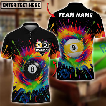 BlueJoses Billiards 8 Ball & 9 Ball Rainbow Paint Splash Customized Name, Team Name 3D Shirt