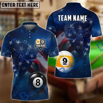 BlueJoses Billiards 8 Ball & 9 Ball Blue American Flag Love Customized Name, Team Name 3D Shirt