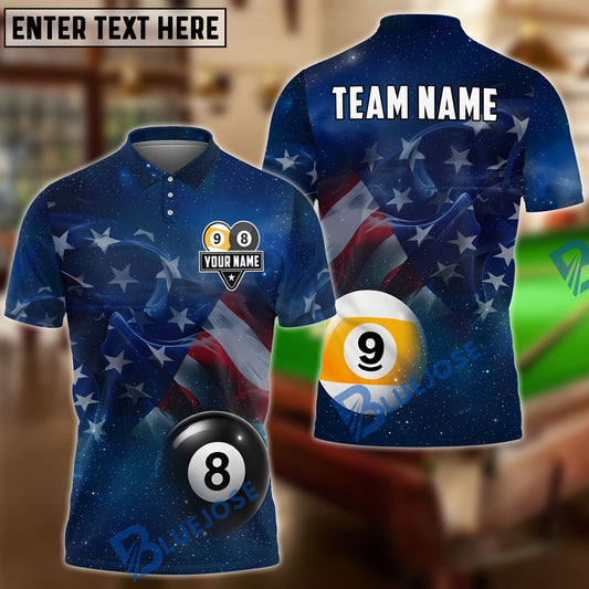 BlueJoses Billiards 8 Ball & 9 Ball Blue American Flag Love Customized Name, Team Name 3D Shirt