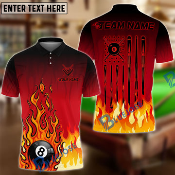 BlueJose Billiards 8 Ball American Flag Burning Spirits Personalized Name Shirt (4 Colors)