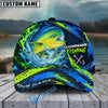 BlueJose Fishing Water Splash Green Blue Flames Fish Hooks Personalized Cap (13 Breeds)