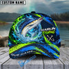 BlueJose Fishing Water Splash Green Blue Flames Fish Hooks Personalized Cap (13 Breeds)