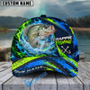 BlueJose Fishing Water Splash Green Blue Flames Fish Hooks Personalized Cap (13 Breeds)