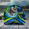 BlueJose Fishing Water Splash Green Blue Flames Fish Hooks Personalized Cap (13 Breeds)