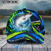 BlueJose Fishing Water Splash Green Blue Flames Fish Hooks Personalized Cap (13 Breeds)