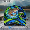 BlueJose Fishing Water Splash Green Blue Flames Fish Hooks Personalized Cap (13 Breeds)