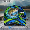 BlueJose Fishing Water Splash Green Blue Flames Fish Hooks Personalized Cap (13 Breeds)
