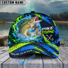 BlueJose Fishing Water Splash Green Blue Flames Fish Hooks Personalized Cap (13 Breeds)