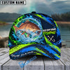 BlueJose Fishing Water Splash Green Blue Flames Fish Hooks Personalized Cap (13 Breeds)