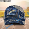 BlueJose Fishing Silver Metal Frame Honeycomb Grid Navy Blue Water Splash Fish Hooks Personalized Cap (13 Breeds)