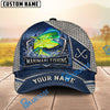 BlueJose Fishing Silver Metal Frame Honeycomb Grid Navy Blue Water Splash Fish Hooks Personalized Cap (13 Breeds)