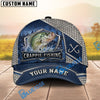 BlueJose Fishing Silver Metal Frame Honeycomb Grid Navy Blue Water Splash Fish Hooks Personalized Cap (13 Breeds)
