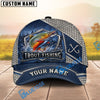BlueJose Fishing Silver Metal Frame Honeycomb Grid Navy Blue Water Splash Fish Hooks Personalized Cap (13 Breeds)