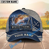 BlueJose Fishing Silver Metal Frame Honeycomb Grid Navy Blue Water Splash Fish Hooks Personalized Cap (13 Breeds)