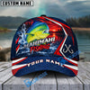 BlueJose Fishing Red Navy Sunset Lake Forest Splash Fish Scales Pattern Fish Hooks Personalized Cap (13 Breeds)