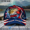 BlueJose Fishing Red Navy Sunset Lake Forest Splash Fish Scales Pattern Fish Hooks Personalized Cap (13 Breeds)