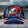 BlueJose Fishing Red Navy Sunset Lake Forest Splash Fish Scales Pattern Fish Hooks Personalized Cap (13 Breeds)