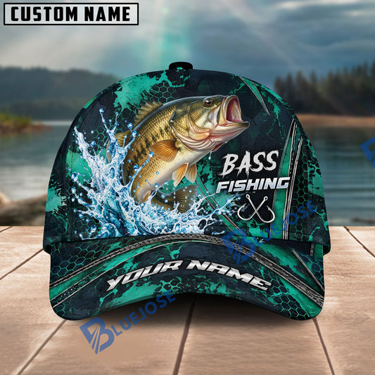 BlueJose Fishing Teal Water Splash Honeycomb Grid Pattern Fish Hooks Personalized Cap (13 Breeds)
