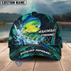 BlueJose Fishing Teal Water Splash Honeycomb Grid Pattern Fish Hooks Personalized Cap (13 Breeds)