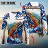 BlueJose Fishing White Blue Orange Digital Camo Bass Splash Design Custom Name & Team Name 3D Shirts (12 Breeds)