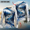 BlueJose Fishing Pine Forest Water Splash White Blue Curved Panels Honeycomb Mesh Custom Name & Team Name 3D Shirts (12 Breeds)