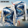 BlueJose Fishing Pine Forest Water Splash White Blue Curved Panels Honeycomb Mesh Custom Name & Team Name 3D Shirts (12 Breeds)