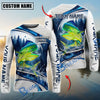 BlueJose Fishing Pine Forest Water Splash White Blue Curved Panels Honeycomb Mesh Custom Name & Team Name 3D Shirts (12 Breeds)
