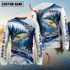 BlueJose Fishing Pine Forest Water Splash White Blue Curved Panels Honeycomb Mesh Custom Name & Team Name 3D Shirts (12 Breeds)