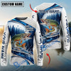 BlueJose Fishing Pine Forest Water Splash White Blue Curved Panels Honeycomb Mesh Custom Name & Team Name 3D Shirts (12 Breeds)