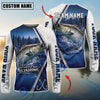 BlueJose Fishing Pine Forest Night Reflection White Fish Scale Texture Blue Panels Custom Name & Team Name 3D Shirts (12 Breeds)