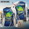 BlueJose Fishing Pine Forest Night Reflection White Fish Scale Texture Blue Panels Custom Name & Team Name 3D Shirts (12 Breeds)