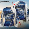 BlueJose Fishing Pine Forest Night Reflection White Fish Scale Texture Blue Panels Custom Name & Team Name 3D Shirts (12 Breeds)