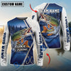 BlueJose Fishing Pine Forest Night Reflection White Fish Scale Texture Blue Panels Custom Name & Team Name 3D Shirts (12 Breeds)