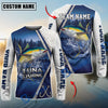 BlueJose Fishing Pine Forest Night Reflection White Fish Scale Texture Blue Panels Custom Name & Team Name 3D Shirts (12 Breeds)