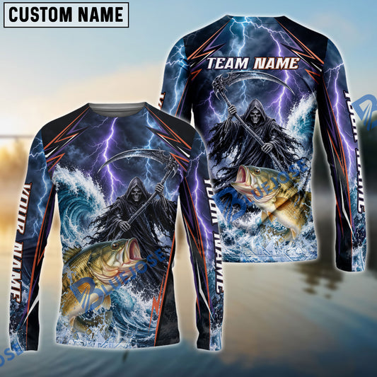 BlueJose Fishing Purple Black Thunder Lightning Grim Reaper Design Custom Name & Team Name 3D Shirts (12 Breeds)