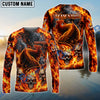 BlueJose Fishing Black Orange Fire Flame Skull Design Custom Name & Team Name 3D Shirts (12 Breeds)