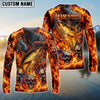BlueJose Fishing Black Orange Fire Flame Skull Design Custom Name & Team Name 3D Shirts (12 Breeds)