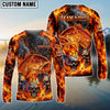 BlueJose Fishing Black Orange Fire Flame Skull Design Custom Name & Team Name 3D Shirts (12 Breeds)