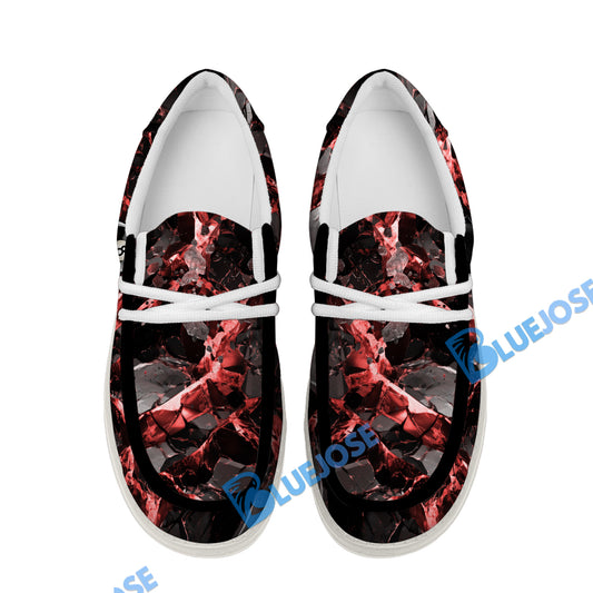 BlueJose Billiards Ball 8 Red Dark Material White Canvas Loafer Shoes