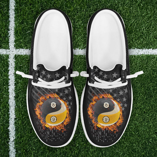 BlueJose Billiards Ball 8 & 9 Fire Black US Flag Yinyang Mesh Dude Shoes